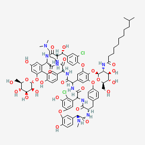 molecular formula C88H102Cl2N10O27 B1256448 (1S,2R,19R,22S,34S,37R,40R,52S)-5,32-dichloro-64-[(2S,3R,4R,5S,6R)-4,5-dihydroxy-6-(hydroxymethyl)-3-(10-methylundecanoylamino)oxan-2-yl]oxy-N-[3-(dimethylamino)propyl]-2,26,31,44,49-pentahydroxy-22-(methylamino)-21,35,38,54,56,59-hexaoxo-47-[(2R,3S,4S,5S,6R)-3,4,5-trihydroxy-6-(hydroxymethyl)oxan-2-yl]oxy-7,13,28-trioxa-20,36,39,53,55,58-hexazaundecacyclo[38.14.2.23,6.214,17.219,34.18,12.123,27.129,33.141,45.010,37.046,51]hexahexaconta-3,5,8,10,12(64),14(63),15,17(62),23(61),24,26,29(60),30,32,41(57),42,44,46(51),47,49,65-henicosaene-52-carboxamide CAS No. 148868-06-8