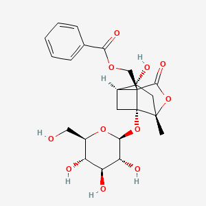 molecular formula C23H28O11 B1256459 [(1R,3R,4R,6S,9R)-4-hydroxy-6-methyl-8-oxo-1-[(2S,3R,4S,5S,6R)-3,4,5-trihydroxy-6-(hydroxymethyl)oxan-2-yl]oxy-7-oxatricyclo[4.3.0.03,9]nonan-9-yl]methyl benzoate 