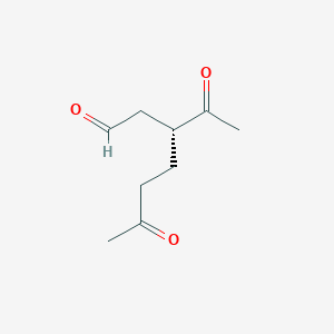 molecular formula C9H14O3 B12565157 Heptanal, 3-acetyl-6-oxo-, (3R)- CAS No. 185197-81-3