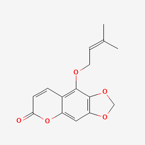 molecular formula C15H14O5 B12565567 9-[(3-Methylbut-2-en-1-yl)oxy]-2H,6H-[1,3]dioxolo[4,5-g][1]benzopyran-6-one CAS No. 160177-41-3