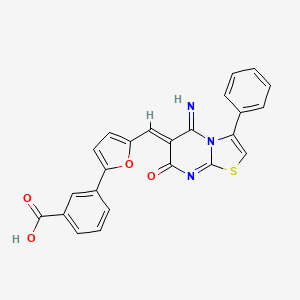 3-[5-[(Z)-(5-imino-7-oxo-3-phenyl-6-thiazolo[3,2-a]pyrimidinylidene)methyl]-2-furanyl]benzoic acid