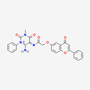 molecular formula C28H21N4O6+ B12566671 N-(6-Amino-3-methyl-2,4-dioxo-1-phenyl-1,2,3,4-tetrahydro-5-pyrimidinyl)-2-[(4-oxo-2-phenyl-4H-chromen-6-yl)oxy]acetamide 