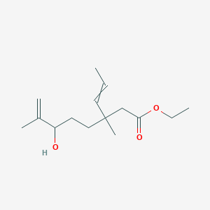 molecular formula C15H26O3 B12566689 Ethyl 6-hydroxy-3,7-dimethyl-3-(prop-1-EN-1-YL)oct-7-enoate CAS No. 143689-30-9
