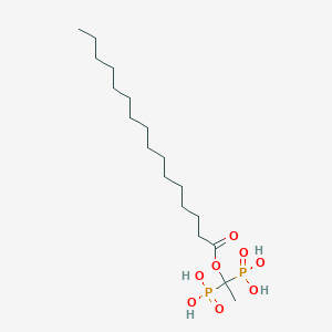 molecular formula C18H38O8P2 B12566869 Hexadecanoic acid, 1,1-diphosphonoethyl ester CAS No. 197852-42-9