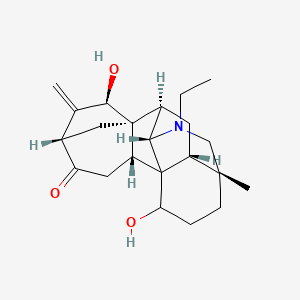 molecular formula C22H31NO3 B1256697 (2R,5S,7R,8R,9R,10S,13R,16S,17R)-11-ethyl-7,16-dihydroxy-13-methyl-6-methylidene-11-azahexacyclo[7.7.2.15,8.01,10.02,8.013,17]nonadecan-4-one 