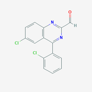 molecular formula C15H8Cl2N2O B125673 6-chloro-4-(2-chlorophenyl)quinazoline-2-carbaldehyde CAS No. 93955-15-8
