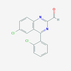 molecular formula C15H8Cl2N2O B125673 6-氯-4-(邻氯苯基)-2-喹唑啉甲醛 CAS No. 93955-15-8
