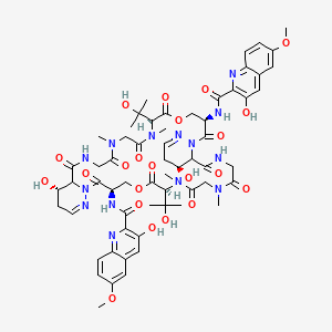 molecular formula C60H74N14O22 B1256770 N-[(3R,7S,17S,23R,27S,37S)-17,37-dihydroxy-23-[(3-hydroxy-6-methoxyquinoline-2-carbonyl)amino]-7,27-bis(2-hydroxypropan-2-yl)-8,11,28,31-tetramethyl-2,6,9,12,15,22,26,29,32,35-decaoxo-5,25-dioxa-1,8,11,14,20,21,28,31,34,40-decazatricyclo[34.4.0.016,21]tetraconta-19,39-dien-3-yl]-3-hydroxy-6-methoxyquinoline-2-carboxamide CAS No. 76110-01-5