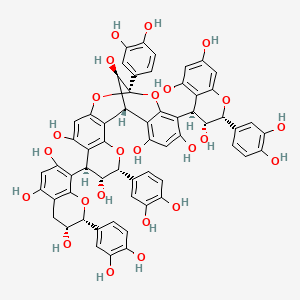 molecular formula C60H48O24 B1256771 (1R,5R,6R,7S,13R)-5,13-bis(3,4-dihydroxyphenyl)-7-[(2R,3R)-2-(3,4-dihydroxyphenyl)-3,5,7-trihydroxy-3,4-dihydro-2H-chromen-8-yl]-16-[(2R,3R,4R)-2-(3,4-dihydroxyphenyl)-3,5,7-trihydroxy-3,4-dihydro-2H-chromen-4-yl]-4,12,14-trioxapentacyclo[11.7.1.02,11.03,8.015,20]henicosa-2(11),3(8),9,15,17,19-hexaene-6,9,17,19,21-pentol CAS No. 88038-12-4