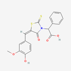 molecular formula C19H15NO5S2 B1256774 2-[(5E)-5-[(4-hydroxy-3-methoxyphenyl)methylidene]-4-oxo-2-sulfanylidene-1,3-thiazolidin-3-yl]-2-phenylacetic acid 