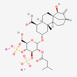 molecular formula C30H44K2O16S2 B1256791 dipotassium;[(2R,3R,4R,5R)-6-[[(1R,4R,5R,7R,9R,10S,13R,15S)-5-carboxy-15-hydroxy-9-methyl-14-methylidene-7-tetracyclo[11.2.1.01,10.04,9]hexadecanyl]oxy]-2-(hydroxymethyl)-5-(3-methylbutanoyloxy)-4-sulfonatooxyoxan-3-yl] sulfate 
