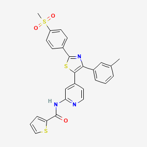 molecular formula C27H21N3O3S3 B12568176 N-[4-[4-(3-Methylphenyl)-2-(4-methylsulfonylphenyl)-1,3-thiazol-5-YL]-2-pyridyl]-2-thiophenecarboxamide CAS No. 303163-22-6