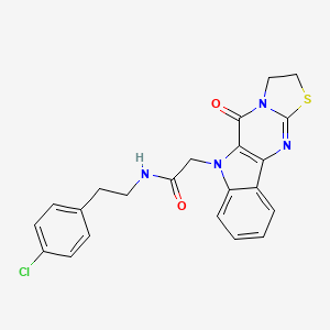 molecular formula C22H19ClN4O2S B1256820 N-[2-(4-chlorophenyl)ethyl]-2-(10-oxo-14-thia-8,11,16-triazatetracyclo[7.7.0.02,7.011,15]hexadeca-1(9),2,4,6,15-pentaen-8-yl)acetamide 