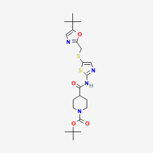 molecular formula C22H32N4O4S2 B12568863 Tert-butyl 4-((5-((5-tert-butyloxazol-2-yl) methylthio)thiazol-2-yl)carbamoyl)piperidine-1-carboxylate 