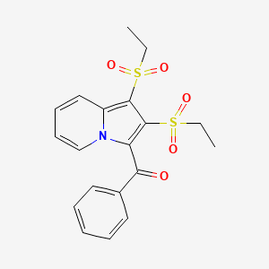 molecular formula C19H19NO5S2 B12569022 Methanone, [1,2-bis(ethylsulfonyl)-3-indolizinyl]phenyl- CAS No. 184476-18-4