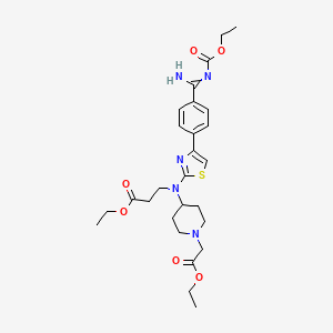 molecular formula C27H37N5O6S B12569705 ethyl 3-[[4-[4-(N'-ethoxycarbonylcarbamimidoyl)phenyl]-1,3-thiazol-2-yl]-[1-(2-ethoxy-2-oxoethyl)piperidin-4-yl]amino]propanoate 