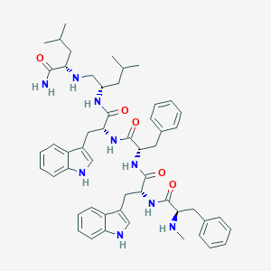 molecular formula C53H67N9O5 B125699 (2S)-2-[[(2S)-2-[[(2R)-3-(1H-indol-3-yl)-2-[[(2S)-2-[[(2R)-3-(1H-indol-3-yl)-2-[[(2R)-2-(methylamino)-3-phenylpropanoyl]amino]propanoyl]amino]-3-phenylpropanoyl]amino]propanoyl]amino]-4-methylpentyl]amino]-4-methylpentanamide CAS No. 152369-60-3