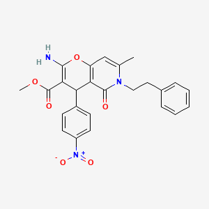 molecular formula C25H23N3O6 B12570534 methyl 2-amino-7-methyl-4-(4-nitrophenyl)-5-oxo-6-(2-phenylethyl)-4H-pyrano[3,2-c]pyridine-3-carboxylate 