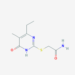 molecular formula C9H13N3O2S B12570758 Acetamide,2-[(6-ethyl-1,4-dihydro-5-methyl-4-oxo-pyrimidin-2-YL)thio]- 