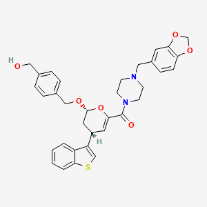 [4-(1,3-benzodioxol-5-ylmethyl)-1-piperazinyl]-[(2R,4R)-4-(1-benzothiophen-3-yl)-2-[[4-(hydroxymethyl)phenyl]methoxy]-3,4-dihydro-2H-pyran-6-yl]methanone