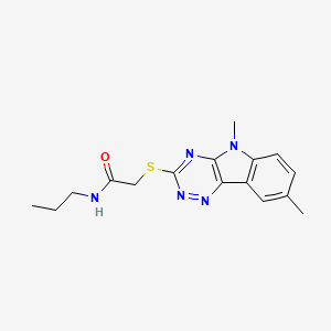 molecular formula C16H19N5OS B12571162 Acetamide,2-[(5,8-dimethyl-5H-1,2,4-triazino[5,6-B]indol-3-YL)thio]-N-propyl- 