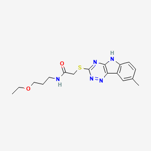 molecular formula C17H21N5O2S B12571584 Acetamide,N-(3-ethoxypropyl)-2-[(8-methyl-2H-1,2,4-triazino[5,6-B]indol-3-YL)thio]- 