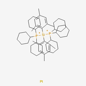 molecular formula C54H88P2PtSi+2 B12571820 Platinum;tricyclohexyl-[tricyclohexylphosphaniumyl-bis(2,4,6-trimethylphenyl)silyl]phosphanium CAS No. 215666-30-1
