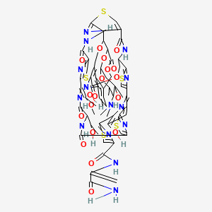 molecular formula C61H60N14O18S5 B1257194 N-(3-amino-3-oxoprop-1-en-2-yl)-2-[(21E)-30-[5-(dimethylamino)-4-hydroxy-4,6-dimethyloxan-2-yl]oxy-9,52-dihydroxy-18-(1-hydroxyethyl)-21-(1-methoxyethylidene)-16,19,26,31,42,46-hexaoxo-32,43,54-trioxa-3,13,23,49-tetrathia-7,17,20,27,45,51,52,55,56,57-decazadecacyclo[26.16.6.229,40.12,5.112,15.122,25.138,41.147,50.06,11.034,39]heptapentaconta-2(57),4,6,8,10,12(56),14,22(55),24,34(39),35,37,40,47,50-pentadecaen-8-yl]-1,3-thiazole-4-carboxamide 