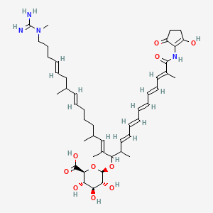 molecular formula C46H68N4O10 B1257210 (2S,3S,4S,5R,6R)-6-[(2E,4E,6E,8E,10E,14E,20E,24E)-28-[carbamimidoyl(methyl)amino]-1-[(2-hydroxy-5-oxocyclopenten-1-yl)amino]-2,12,14,16,22-pentamethyl-1-oxooctacosa-2,4,6,8,10,14,20,24-octaen-13-yl]oxy-3,4,5-trihydroxyoxane-2-carboxylic acid 