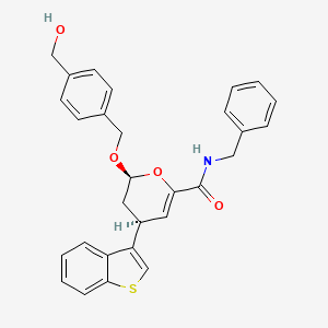 molecular formula C29H27NO4S B1257240 (2S,4S)-4-(1-benzothiophen-3-yl)-2-[[4-(hydroxymethyl)phenyl]methoxy]-N-(phenylmethyl)-3,4-dihydro-2H-pyran-6-carboxamide 