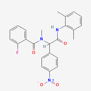 molecular formula C24H22FN3O4 B12572548 N-{2-[(2,6-Dimethylphenyl)amino]-1-(4-nitrophenyl)-2-oxoethyl}-2-fluoro-N-methylbenzamide 