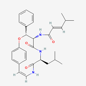 molecular formula C29H35N3O4 B1257317 (E)-4-methyl-N-[(3R,4S,7S,10E)-7-(2-methylpropyl)-5,8-dioxo-3-phenyl-2-oxa-6,9-diazabicyclo[10.2.2]hexadeca-1(14),10,12,15-tetraen-4-yl]pent-2-enamide 