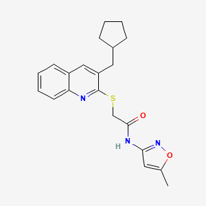 molecular formula C21H23N3O2S B12573201 2-{[3-(Cyclopentylmethyl)-2-quinolinyl]sulfanyl}-N-(5-methyl-1,2-oxazol-3-yl)acetamide 