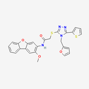 molecular formula C26H20N4O4S2 B12573226 2-[[4-(furan-2-ylmethyl)-5-thiophen-2-yl-1,2,4-triazol-3-yl]sulfanyl]-N-(2-methoxydibenzofuran-3-yl)acetamide 