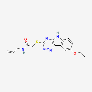molecular formula C16H17N5O2S B12573297 Acetamide,2-[(8-ethoxy-2H-1,2,4-triazino[5,6-B]indol-3-YL)thio]-N-2-allyl- 