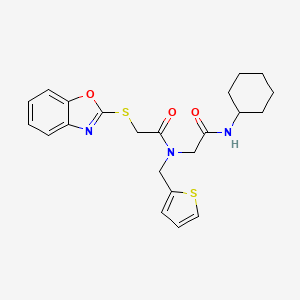 molecular formula C22H25N3O3S2 B12574091 Acetamide,2-(2-benzoxazolylthio)-N-[2-(cyclohexylamino)-2-oxoethyl]-N-(2-thienylmethyl)- 