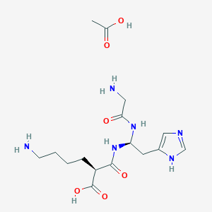 molecular formula C16H28N6O6 B125743 Glycyl-histidyl-omega(nhco)lysine, monoacetate CAS No. 151142-89-1