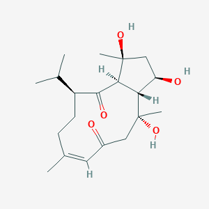 molecular formula C20H32O5 B125744 (1R*,3S*,3aR*,5S*,8Z,12R*,12aR*)-(-)-2,3,3a,6,7,11,12,12a-Octahydro-1,3,12-trihydroxy-3,8,12-trimethyl-5-(1-methylethyl)-4,10(1H,5H)-cyclopentacycloundecenedione CAS No. 142750-40-1