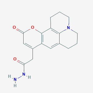 molecular formula C17H19N3O3 B1257444 2-(11-Oxo-2,3,6,7-tetrahydro-1H,5H,11H-pyrano[2,3-f]pyrido[3,2,1-ij]quinolin-9-yl)acetohydrazide CAS No. 127697-00-1