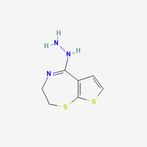 molecular formula C7H9N3S2 B12574505 Thieno[3,2-f]-1,4-thiazepin-5(2H)-one, 3,4-dihydro-, hydrazone CAS No. 193674-20-3