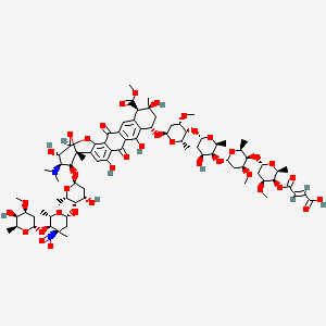 (E)-4-[(2S,3R,4S,6S)-6-[(2S,3R,4S,6S)-6-[(2S,3S,4S,6S)-6-[(2S,3R,4S,6R)-6-[[(1R,10S,12S,13R,21R,22S,23S,24S)-23-(dimethylamino)-4,8,12,22-tetrahydroxy-24-[(2S,4S,5S,6S)-4-hydroxy-5-[(2R,4R,5R,6S)-5-[(2S,4S,5R,6S)-5-hydroxy-4-methoxy-6-methyloxan-2-yl]oxy-4,6-dimethyl-4-nitrooxan-2-yl]oxy-6-methyloxan-2-yl]oxy-13-methoxycarbonyl-1,12-dimethyl-6,17-dioxo-20,25-dioxahexacyclo[19.3.1.02,19.05,18.07,16.09,14]pentacosa-2,4,7(16),8,14,18-hexaen-10-yl]oxy]-4-methoxy-2-methyloxan-3-yl]oxy-4-hydroxy-2-methyloxan-3-yl]oxy-4-methoxy-2-methyloxan-3-yl]oxy-4-methoxy-2-methyloxan-3-yl]oxy-4-oxobut-2-enoic acid