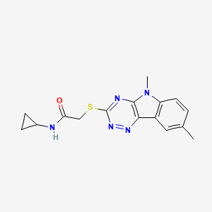 molecular formula C16H17N5OS B12574739 N-cyclopropyl-2-[(5,8-dimethyl-[1,2,4]triazino[5,6-b]indol-3-yl)sulfanyl]acetamide CAS No. 603946-50-5