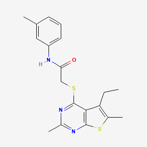 molecular formula C19H21N3OS2 B12574813 Acetamide,2-[(5-ethyl-2,6-dimethylthieno[2,3-D]pyrimidin-4-YL)thio]-N-(3-methylphenyl)- 