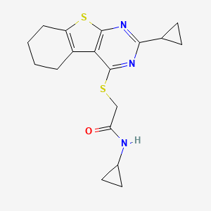 molecular formula C18H21N3OS2 B12574957 Acetamide,N-cyclopropyl-2-[(2-cyclopropyl-5,6,7,8-tetrahydro[1]benzothieno[2,3-D]pyrimidin-4-YL)thio]- 