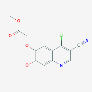 molecular formula C14H11ClN2O4 B12575690 Acetic acid, 2-[(4-chloro-3-cyano-7-methoxy-6-quinolinyl)oxy]-, methyl ester 
