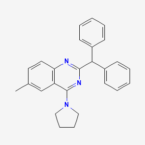 molecular formula C26H25N3 B12576079 Quinazoline, 2-(diphenylmethyl)-6-methyl-4-(1-pyrrolidinyl)- CAS No. 282538-21-0