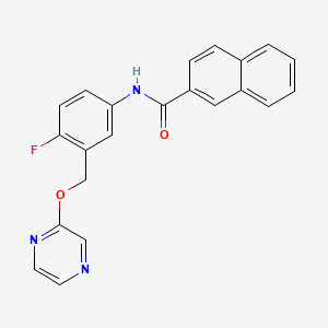 molecular formula C22H16FN3O2 B12576311 N-(4-Fluoro-3-{[(pyrazin-2-yl)oxy]methyl}phenyl)naphthalene-2-carboxamide CAS No. 642085-25-4