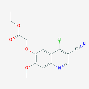 molecular formula C15H13ClN2O4 B12576349 Acetic acid, 2-[(4-chloro-3-cyano-7-methoxy-6-quinolinyl)oxy]-, ethyl ester 