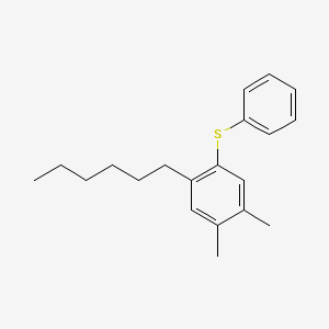 molecular formula C20H26S B12576728 Benzene, 1-hexyl-4,5-dimethyl-2-(phenylthio)- CAS No. 638199-62-9