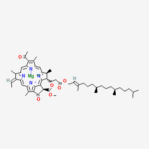 magnesium;methyl (3R,11Z,21S,22S)-16-acetyl-11-ethylidene-12,17,21,26-tetramethyl-4-oxo-22-[3-oxo-3-[(E,7R,11R)-3,7,11,15-tetramethylhexadec-2-enoxy]propyl]-23,25-diaza-7,24-diazanidahexacyclo[18.2.1.15,8.110,13.115,18.02,6]hexacosa-1,5,8(26),9,13(25),14,16,18,20(23)-nonaene-3-carboxylate